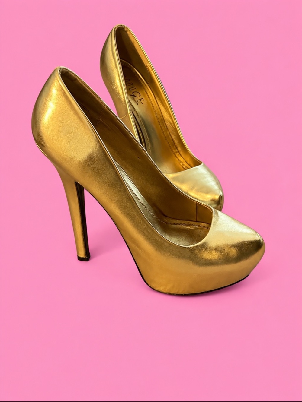 Gold Platform High Heel Pumps - Women